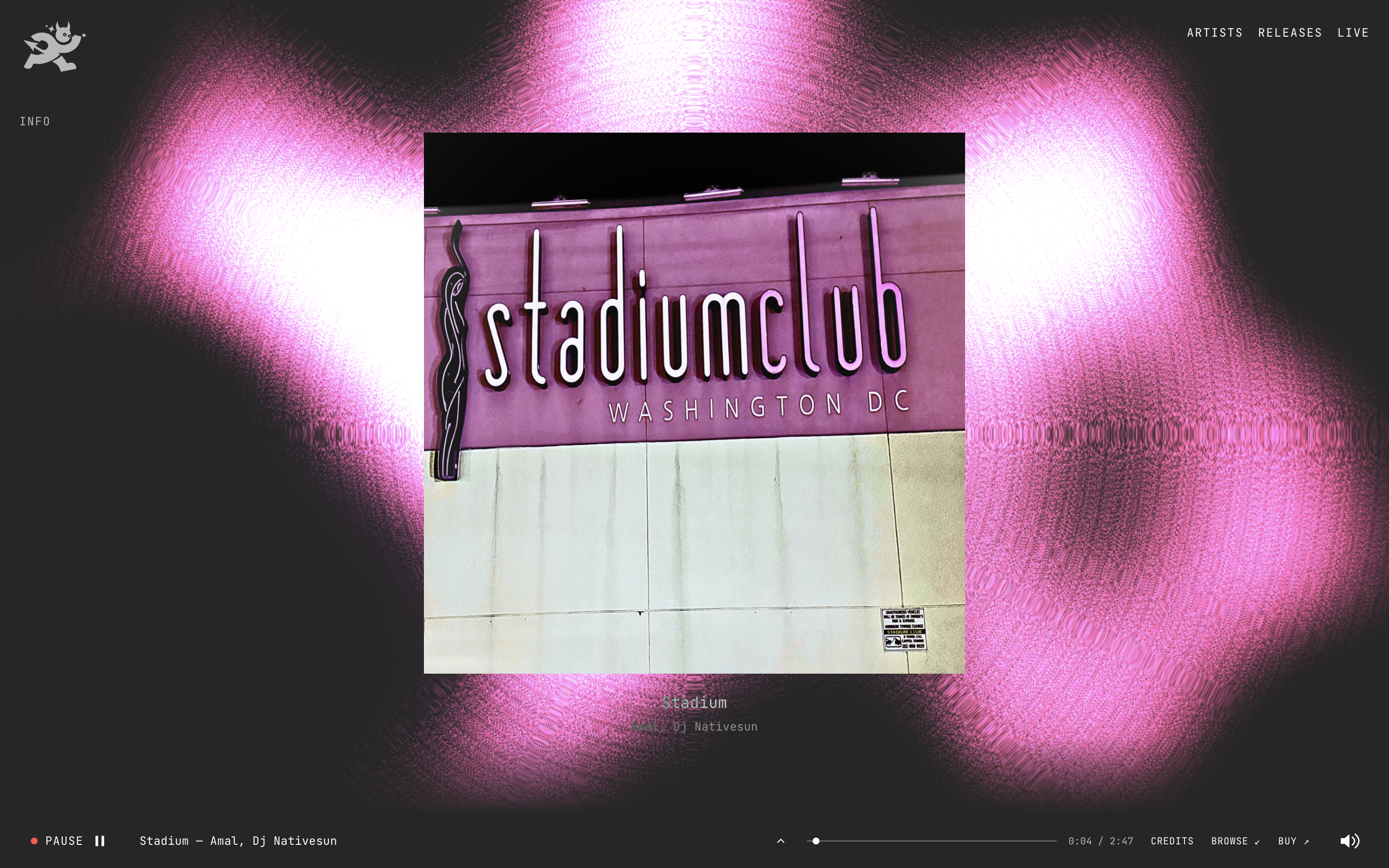 Stadium playing at 0:04 with pink and purple light around its artwork