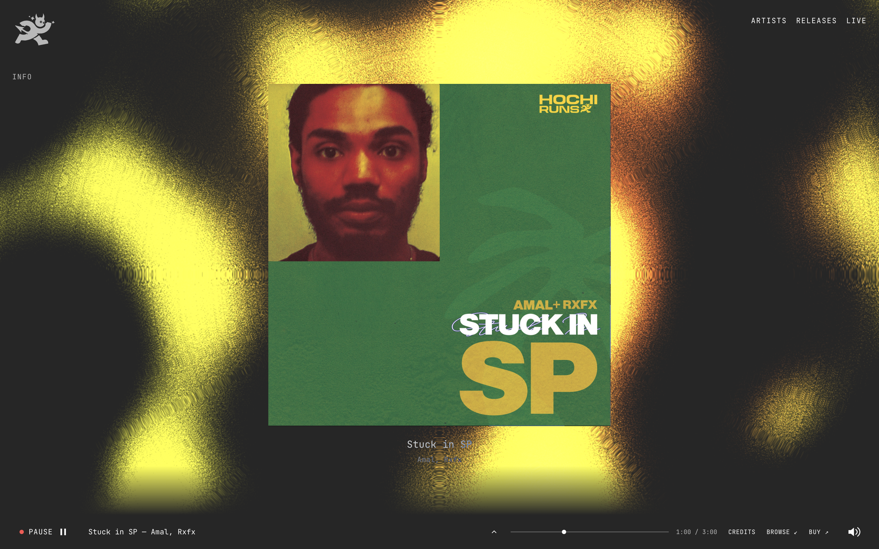 Stuck in SP playing at 1:00 with yellow and gold light around the green release artwork
